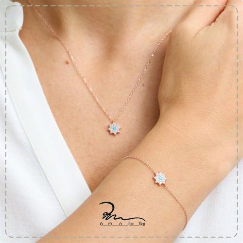 طقم فضه نسائي ناعم بطلاء الذهب