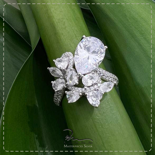 خواتم فضة نسائي فاخر مرصع زركون