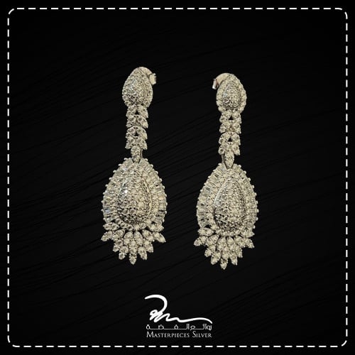 حلق فضة طويل مرصع لامع بالزركون