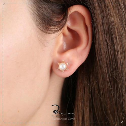 حلق  صغير ناعم لؤلؤ و فضة عيار 935