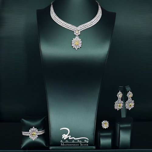 طقم فضة للعروس والمناسبات مرصع بالزركون الامع