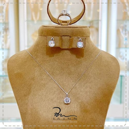 طقم فضة ناعم بالزركون