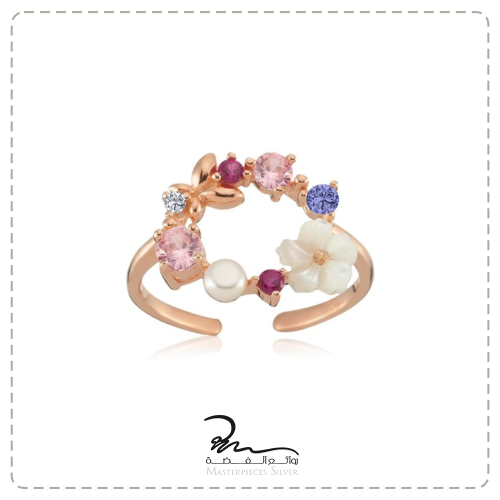 خاتم نسائي فضة بطلاء الذهب فخم