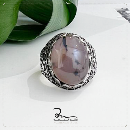 خاتم رجالي فضة وعقيق اصلي