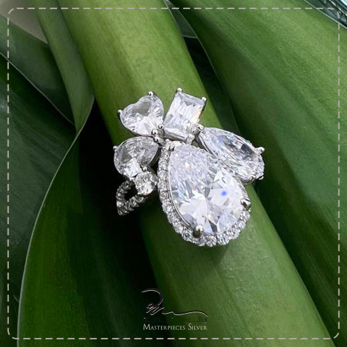 خاتم فضة نسائي فاخر مرصع