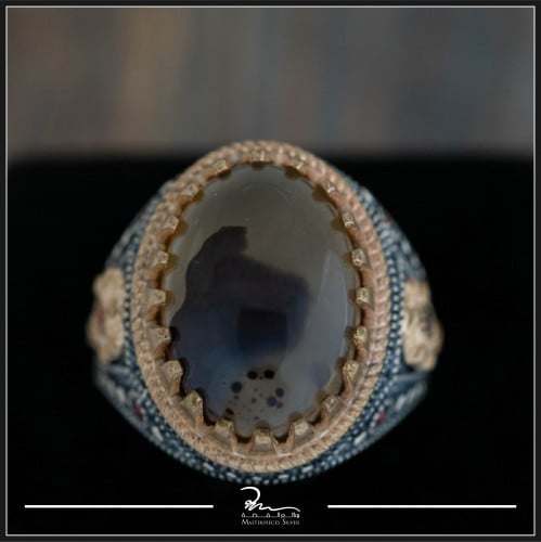 خاتم رجالي من الفضة والعقيق اليماني