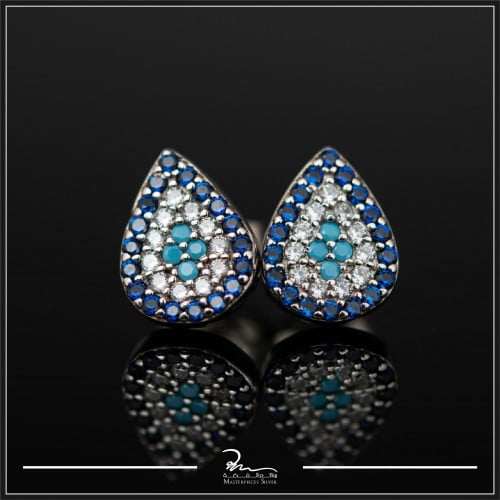 حلق فضة مع حجر الزركون والفيروز