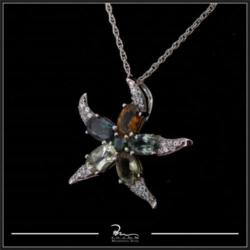 تعليقة فضة بشكل نجمة البحر بتصميم الألماس مع الأحجار الملونة والزركون
