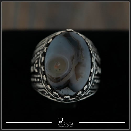 خاتم رجالي من الفضة والعقيق اليماني