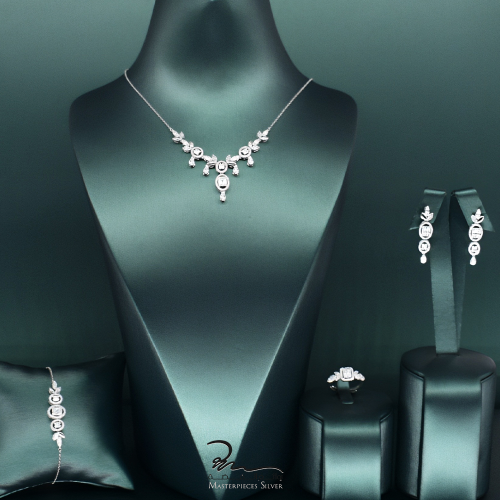 طقم  فضة و زركون لامع فاخر