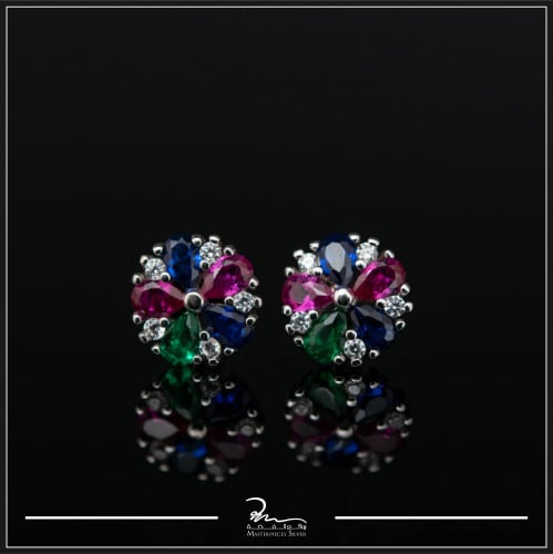 حلق فضة  بناتي مميز بأحجار ملونة