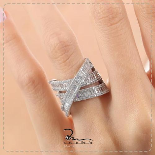 خاتم فضة نسائي احجار زركون شبيهة الالماس