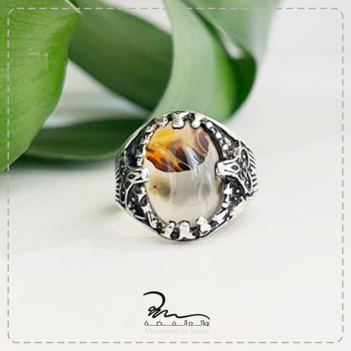 خاتم رجالي فضة وعقيق