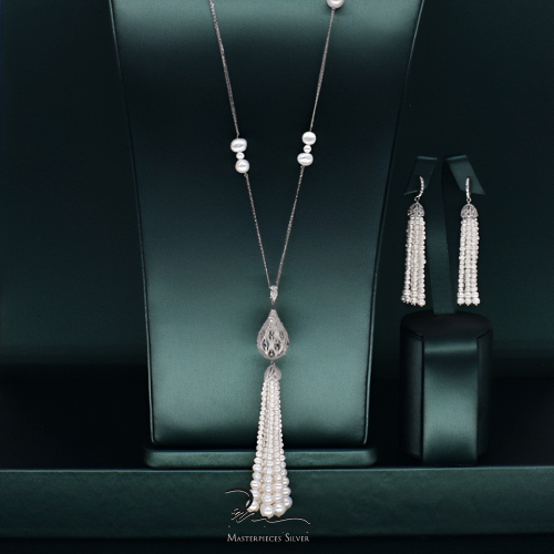 طقم لؤلؤ و فضة عيار 925 فاخر