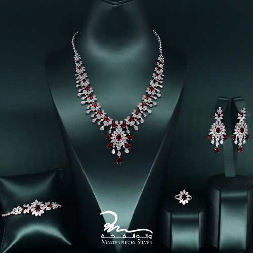 طقم فضة نسائي فخم بااحجار الروبي