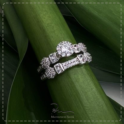 خاتم توينز فضة ناعم  وزركون شبيه الالماس