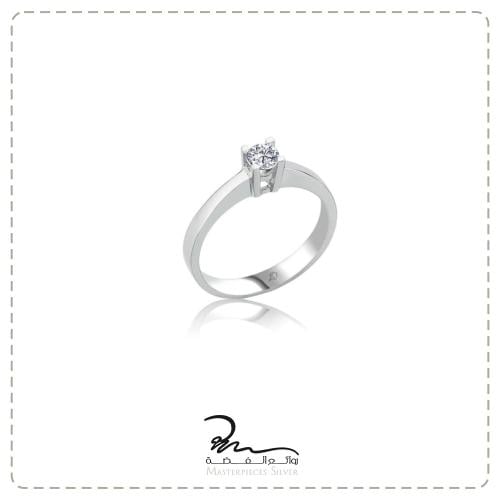 خاتم نسائي فضة فاخر تصميم سوليتر