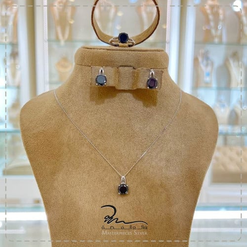 طقم فضة بالزركون ناعم