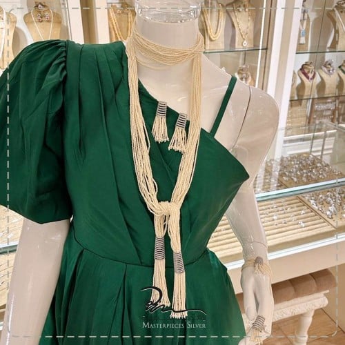 طقم لولو صغير فخم  عقد طويل بالفضة