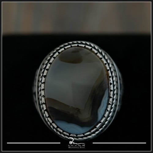 خاتم عقيق رجالي من الفضة والعقيق اليماني