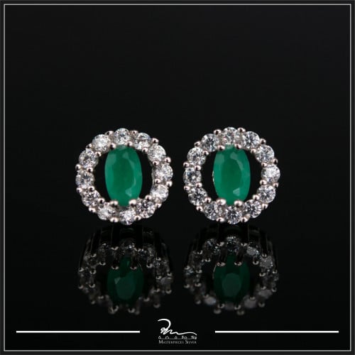 حلق فضة  حريمي فخم بحجر الزمرد تصميم الألماس