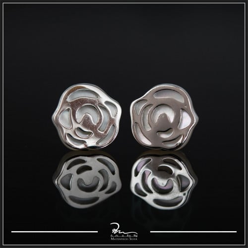 حلق فضة كوري الصنع مع الصدف