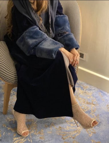 عباية شتوية فاخره شامواه كحلي بفرو وشك كحلي