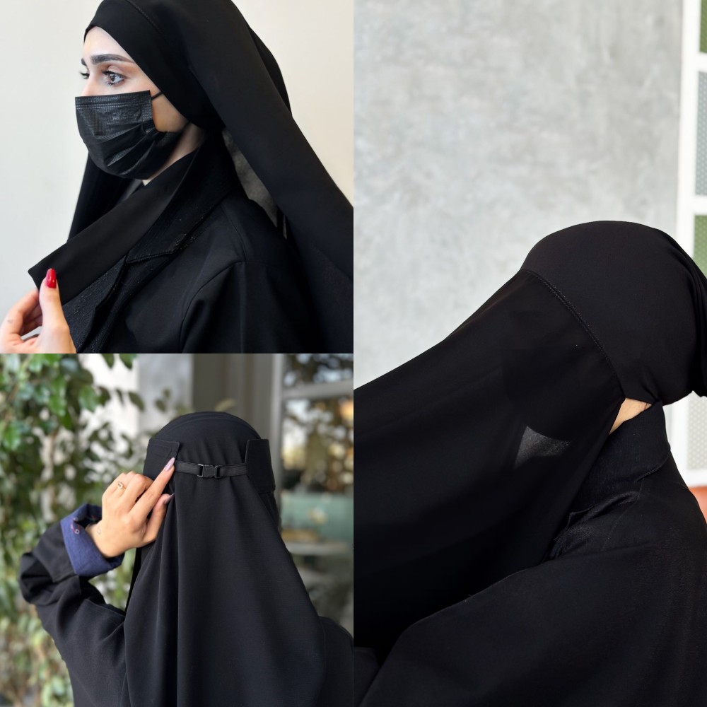 بكج نقاب مشبك حرير +طرحه ربط +طرحه بندانه