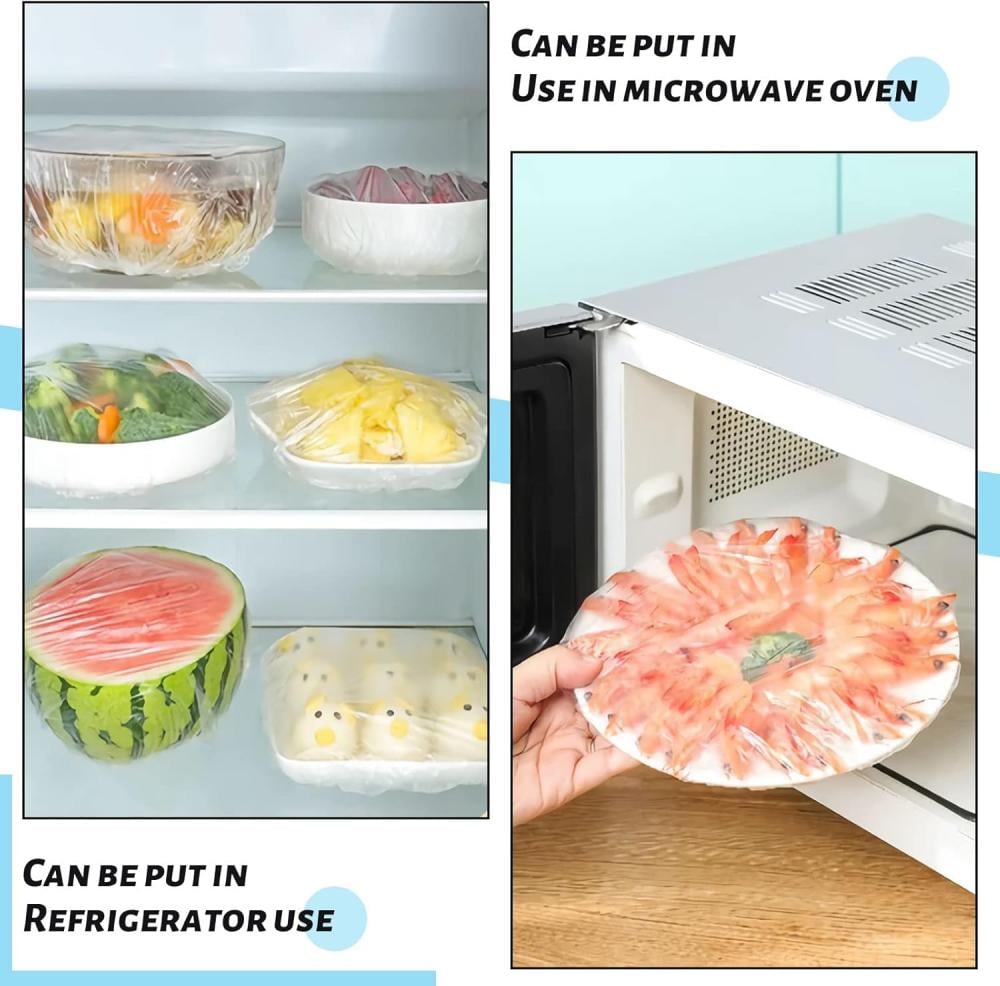 200 قطعة من اكياس حفظ الطعام الطازجة، اغطية طعام مرنة اكياس بلاستيك بلاستيك للاستعمال مرة واحدة، اغطية طعام بلاستيكية لطعام الفواكه والخضروات