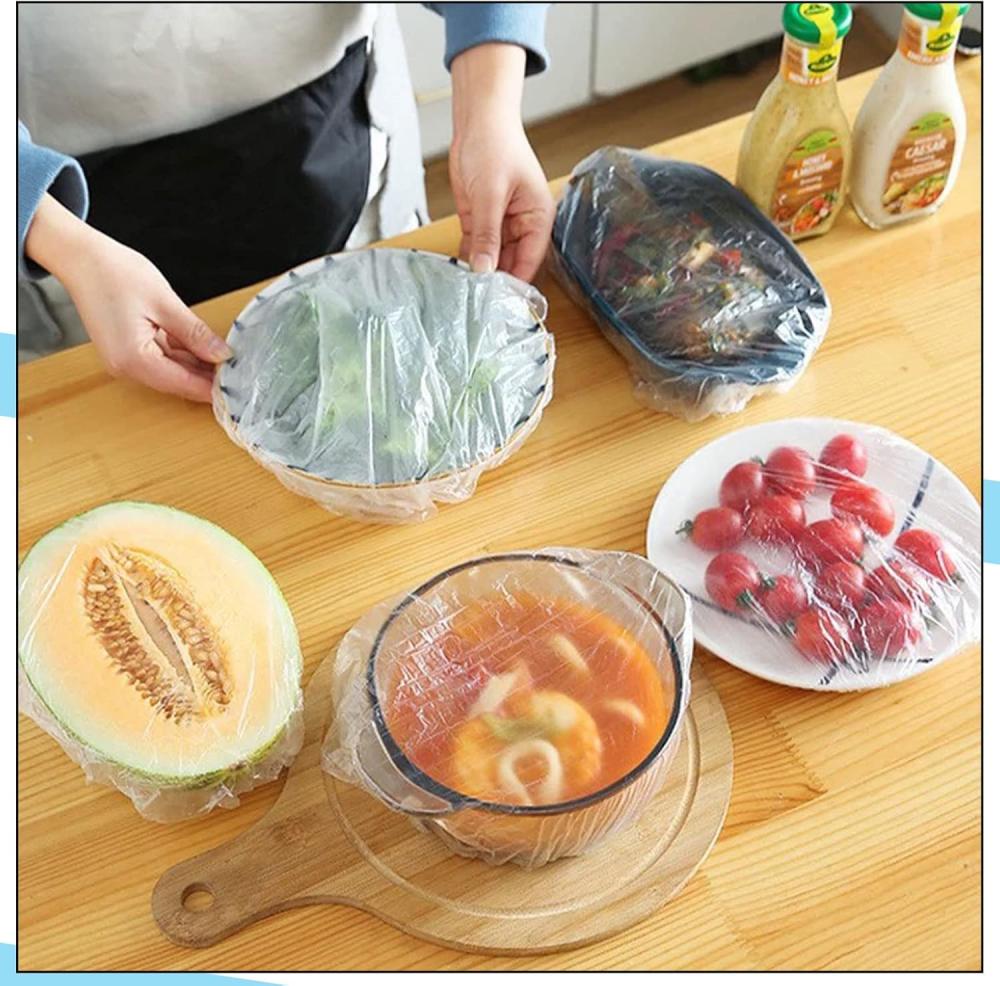 200 قطعة من اكياس حفظ الطعام الطازجة، اغطية طعام مرنة اكياس بلاستيك بلاستيك للاستعمال مرة واحدة، اغطية طعام بلاستيكية لطعام الفواكه والخضروات