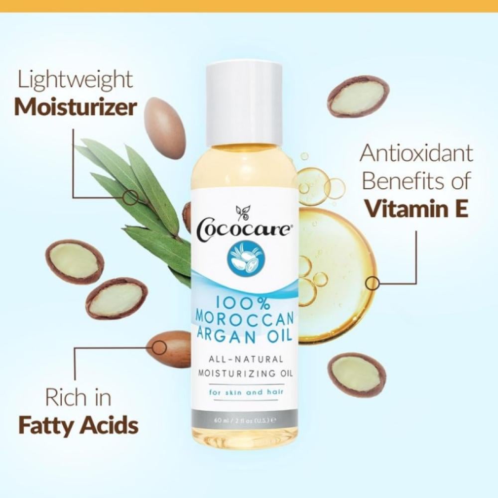 كوكو كير | زيت الارغان المغربي | مرطب للرموش والبشرة بزيت الارغان الطبيعي بالكامل | 2 اونصة سائلة | 2 قطعة