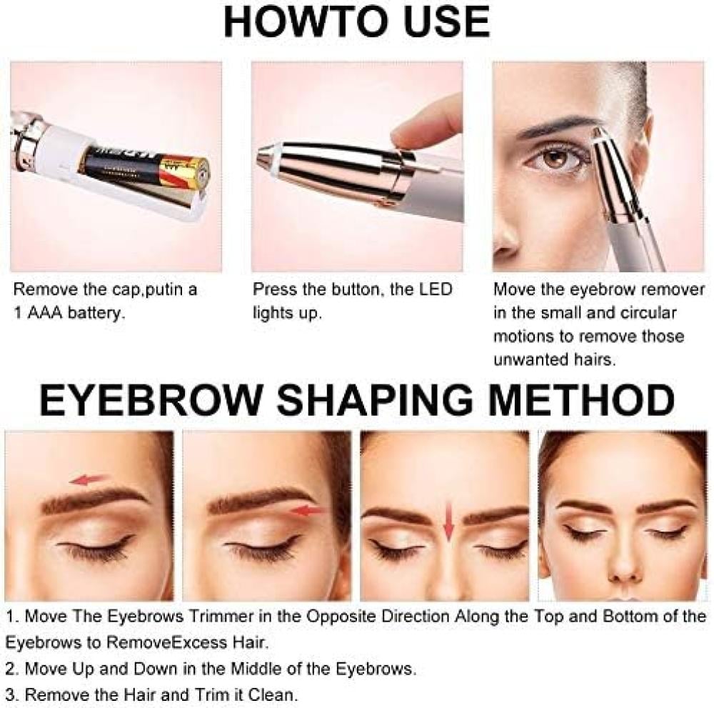 CYY Eyebrow Hair Remover, Eyebrow Shaper for Women, Painless-Precision Eyebrow Trimmer Brows Epilator Eye Brow Facial Face Razor for Face Lips Nose Facial Hair Removal with LED Light (White)