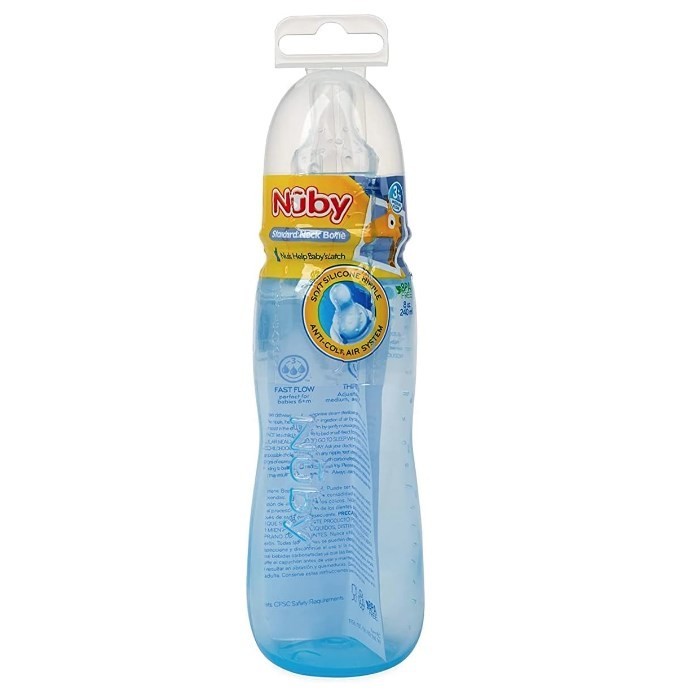 زجاجة مغطاه برقبة قياسية من نوبي، 8 اونصة NUBY FEEDING NURSER NON DRIP 240ML 1158
