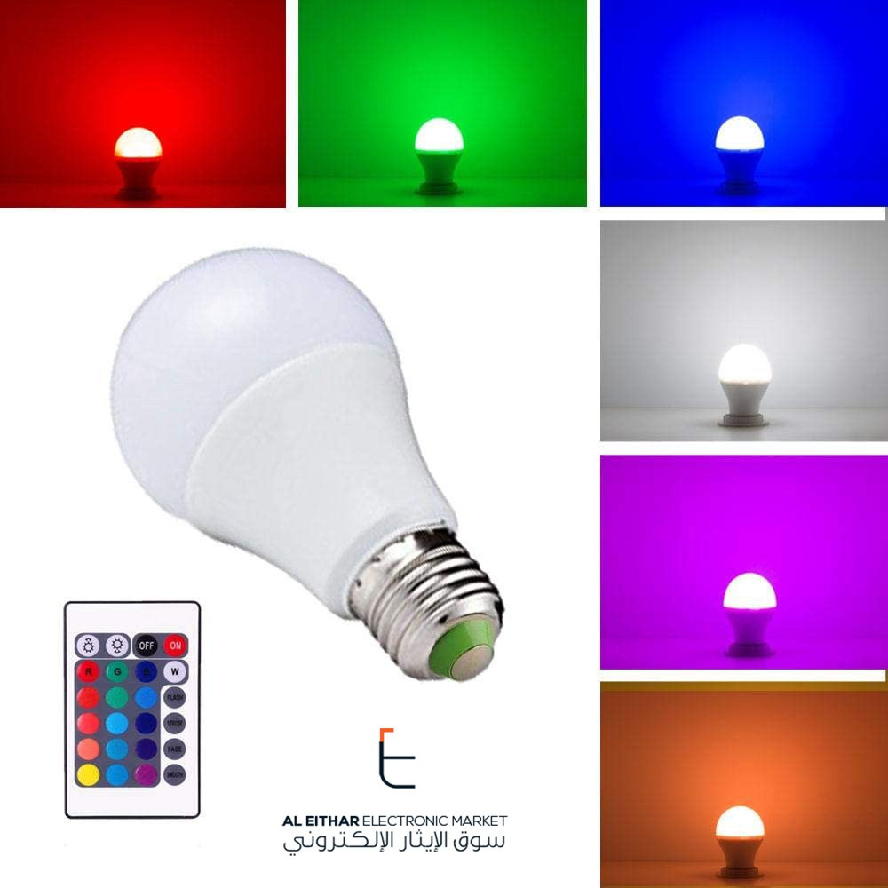 مصباح ال اي دي 16 لون مع جهاز التحكم عن بعد متعدد الالوان 3 واط RGB LED Bulb with IR Remote Control 3W E27