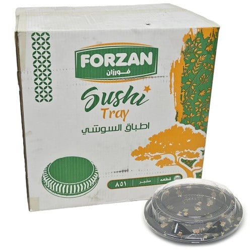 فورزان | علب سوشي دائري | اسود مشجر | مع غطاء شفاف...