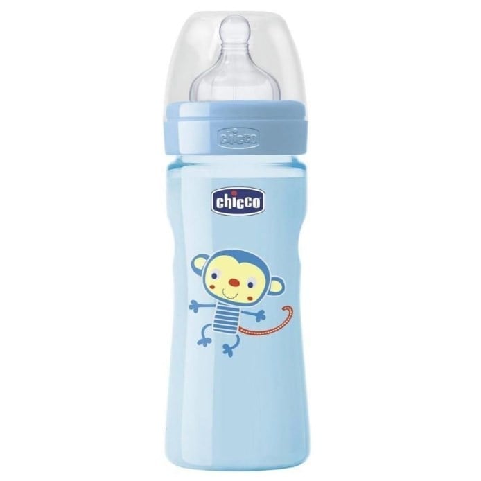شيكو | رضاعة بلاستيك | 250مل | ولادي ازرق Chicco | Well-Being Bottle | 250ml | Silicone +2M | Medium Flow