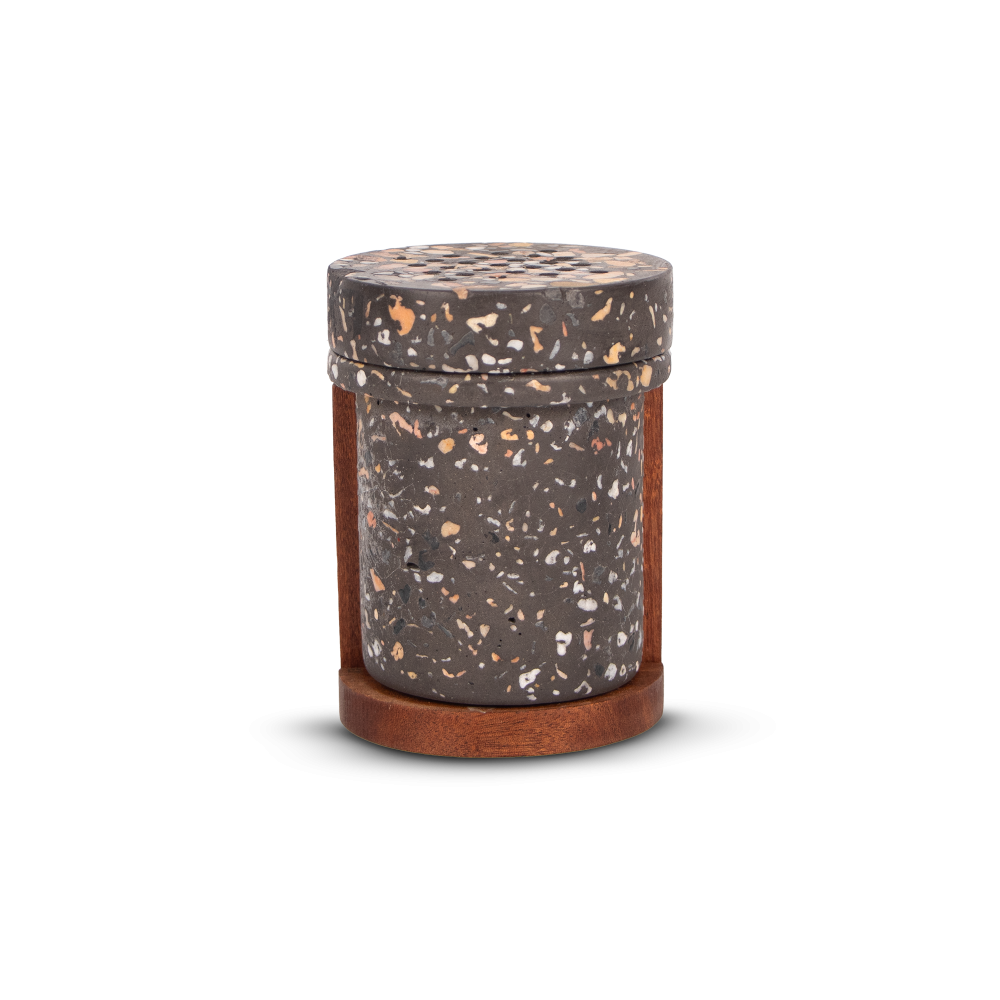 "Sondos" Incense Burner - Grey Terrazzo with Round Lid