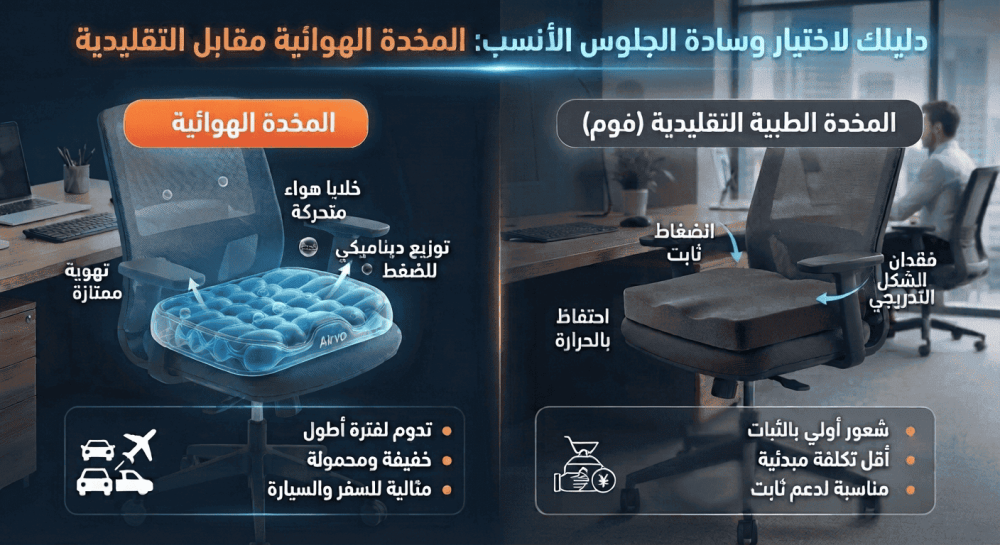 مخدة هوائية أم مخدة طبية عادية ؟ دليل المقارنة والاختيار