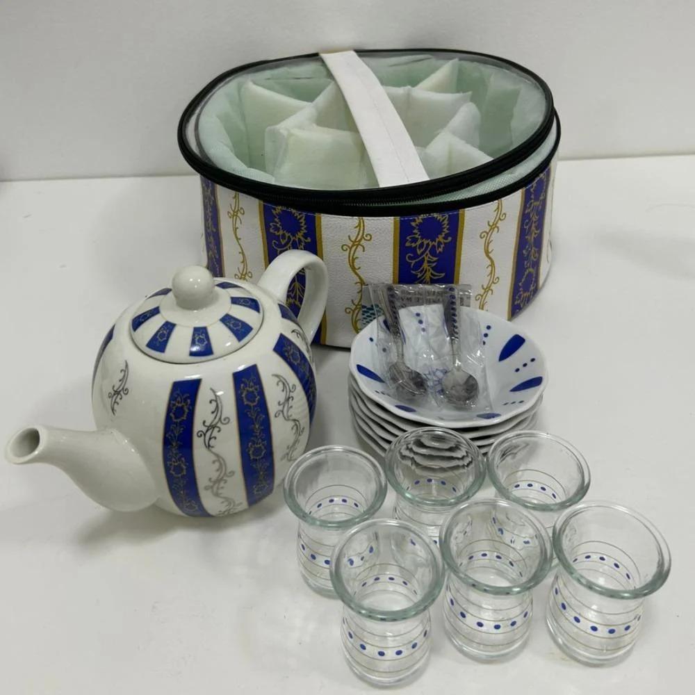 عزبة الشاي الكويتية احمر و ازرق ابو نقطة