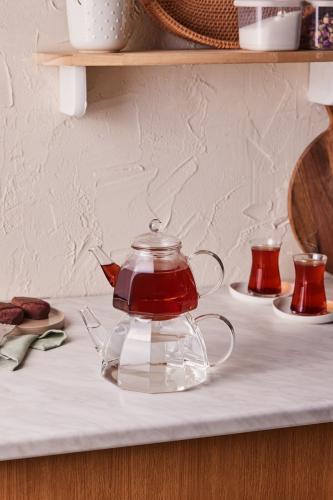 طقم ابريق شاي زجاجي من يويو ( كاراجا ) ، شفاف