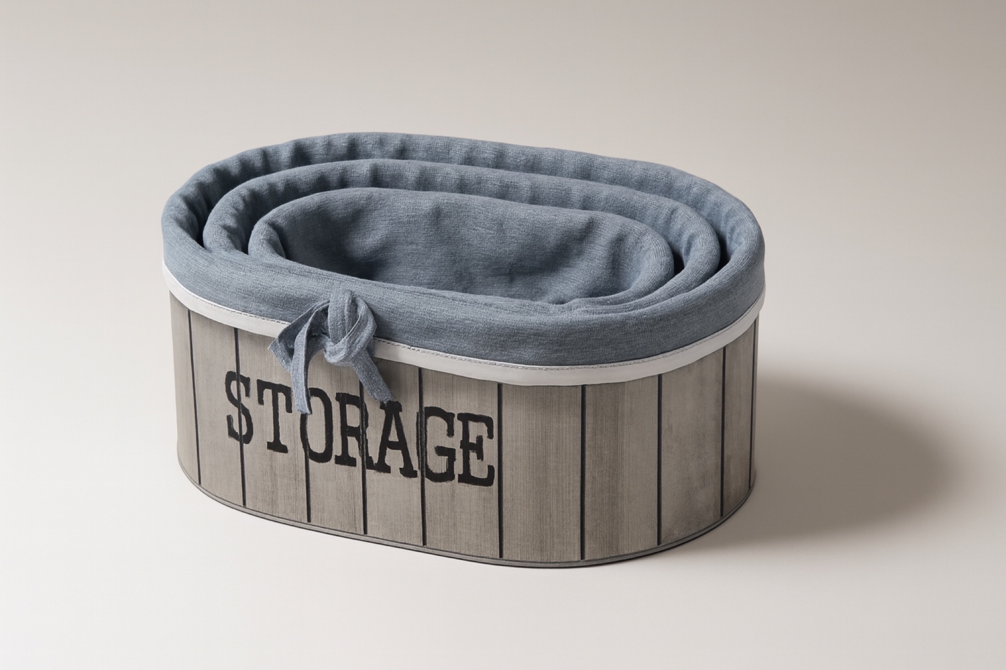 طقم سلال تخزين خشبية مبطّنة بالقماش بتصميم أنيق وبسيط، مناسبة للاستخدام المنزلي 3 قطع