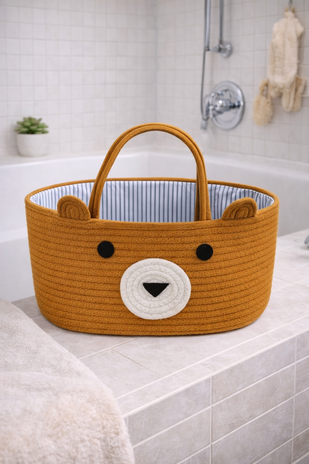 شنطة  وسلة تخزين  ومنظم  بتصميم "الدب اللطيف"  بني