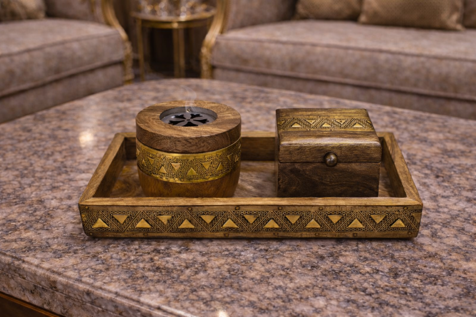 طقم مبخرة هندية خشبية فخمة مع صندوق – تجربة بخور راقية للمجلس