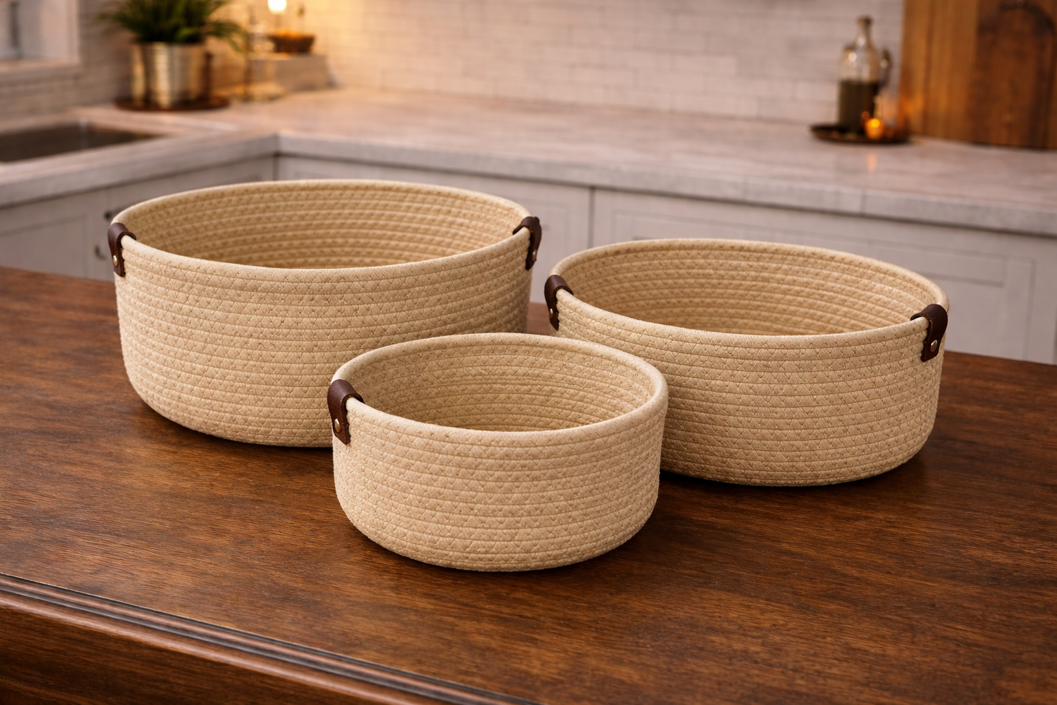 طقم سلال قماش فخم 3 قطع – ترتيب وأسلوب في مطبخك