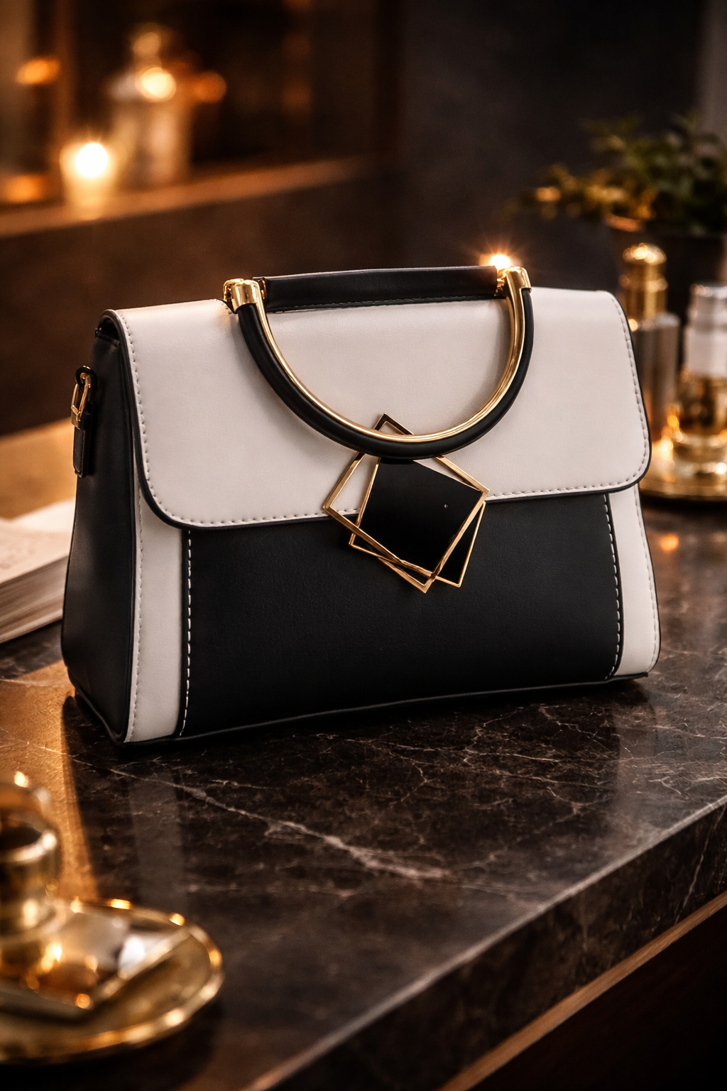شنطة نسائية فخمة بتصميم أنيق ولمسة ذهبية