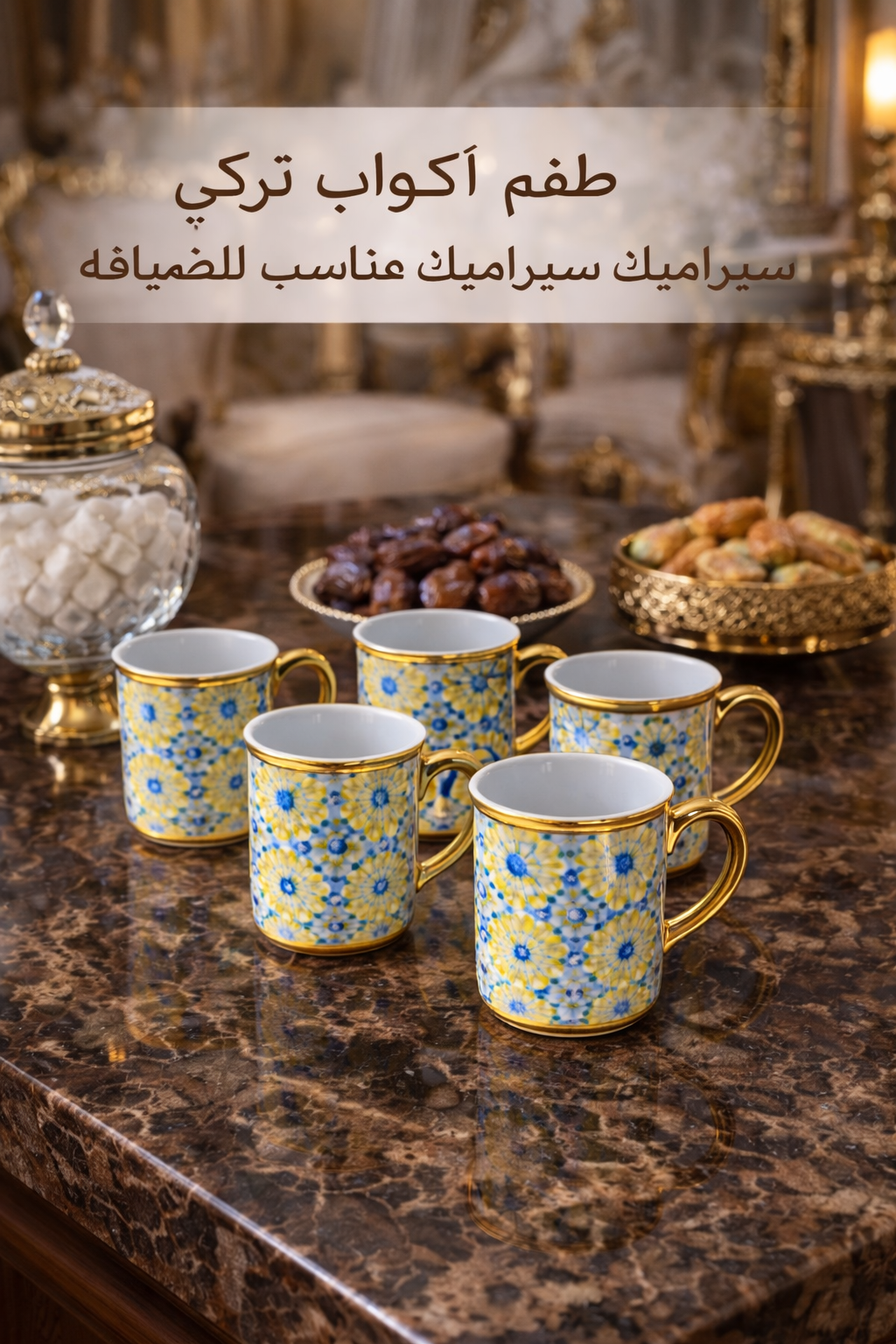 طقم أكواب قهوة وشاي فخم – 6 قطع بتصاميم أنيقة للمجالس والضيافة