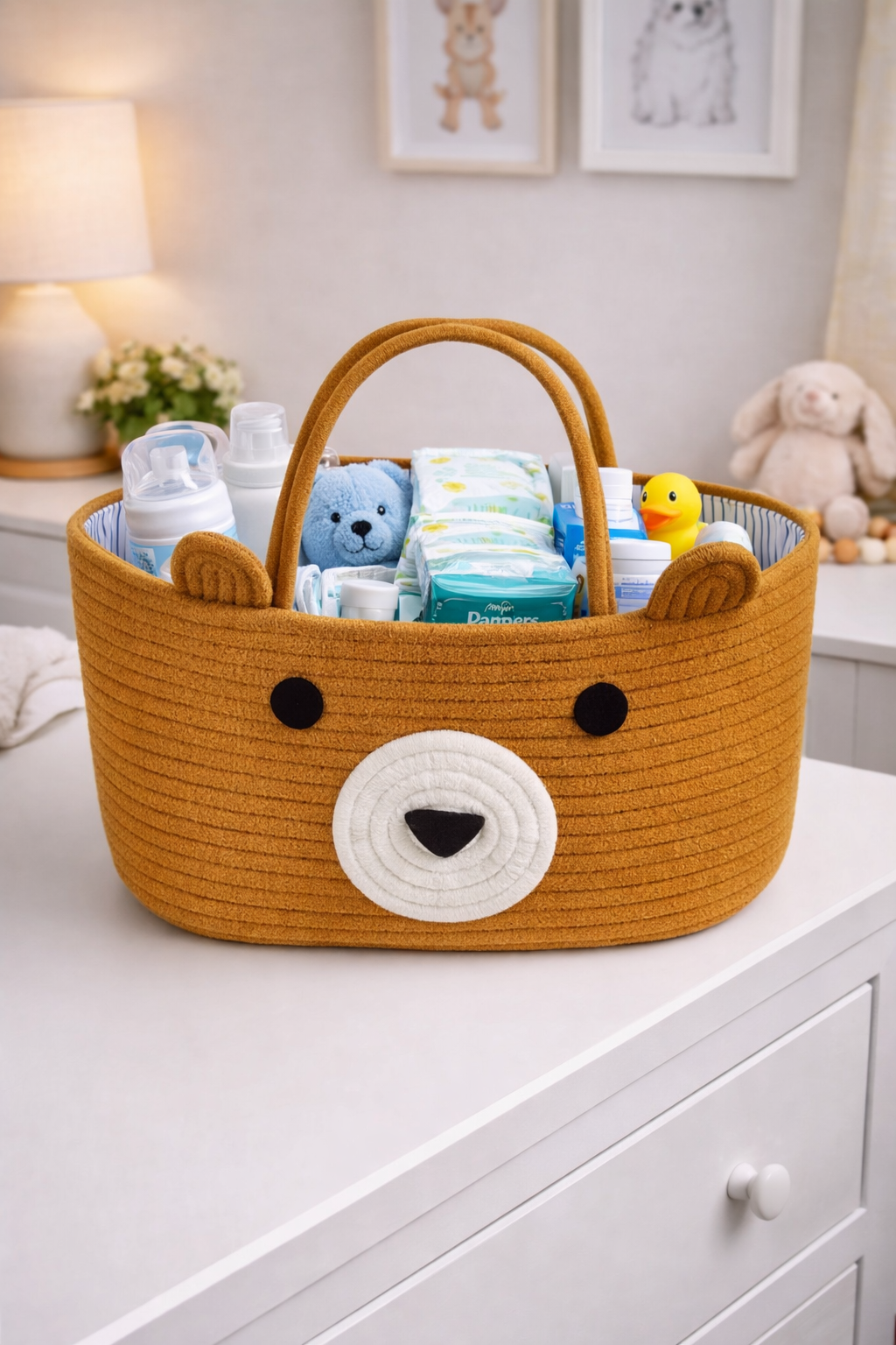 شنطة  وسلة تخزين  ومنظم  بتصميم "الدب اللطيف"  بني