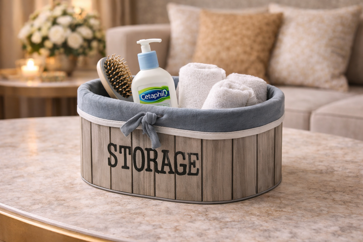 طقم سلال تخزين خشبية مبطّنة بالقماش بتصميم أنيق وبسيط، مناسبة للاستخدام المنزلي 3 قطع