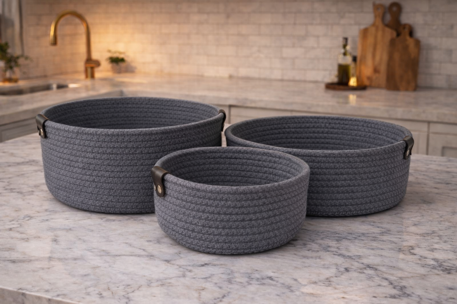 طقم سلال قماش فخم 3 قطع – ترتيب وأسلوب في مطبخك