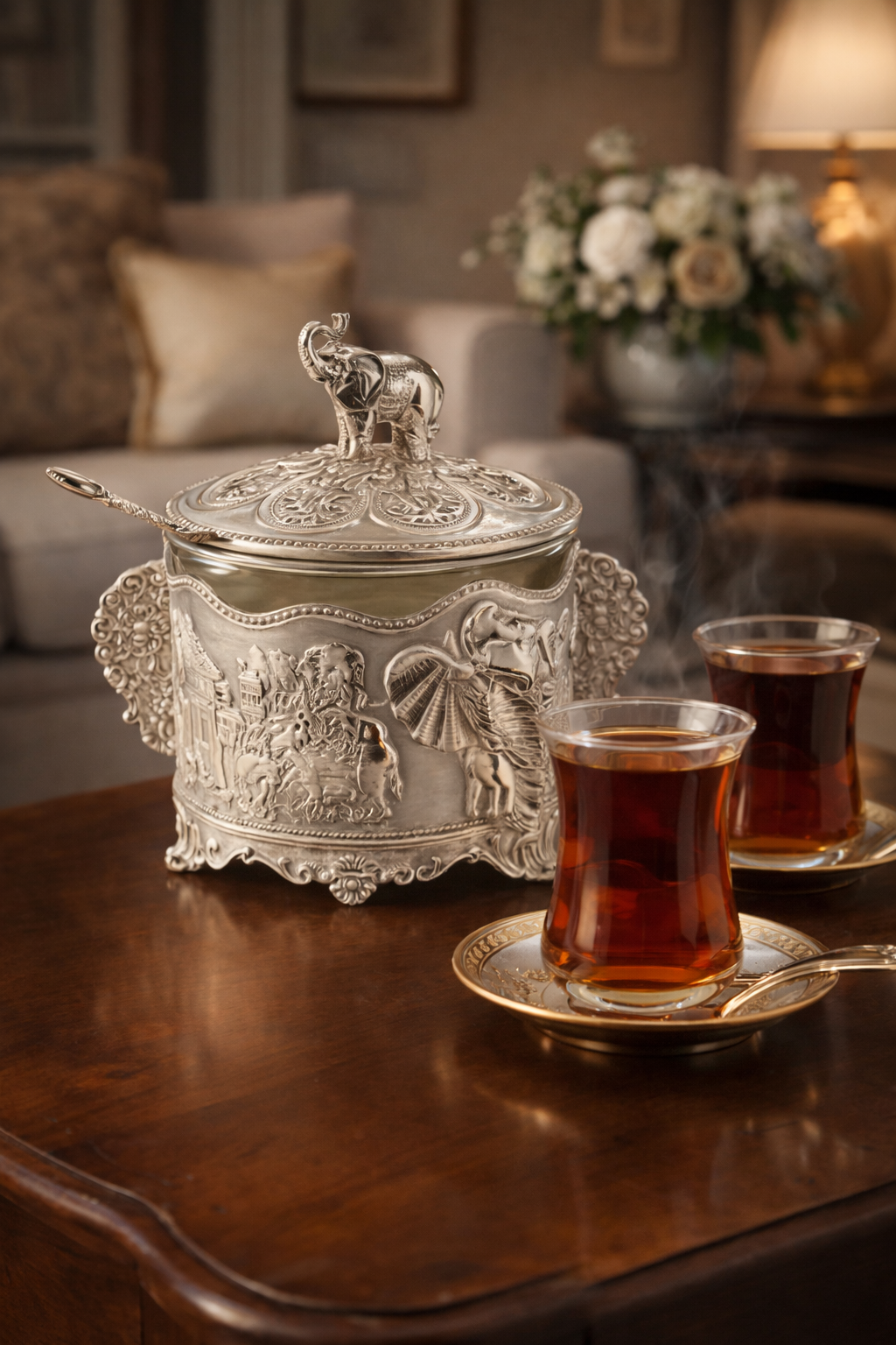 علبة سكر فاخرة بتصميم انيق وهيكل مزخرف بنقوش